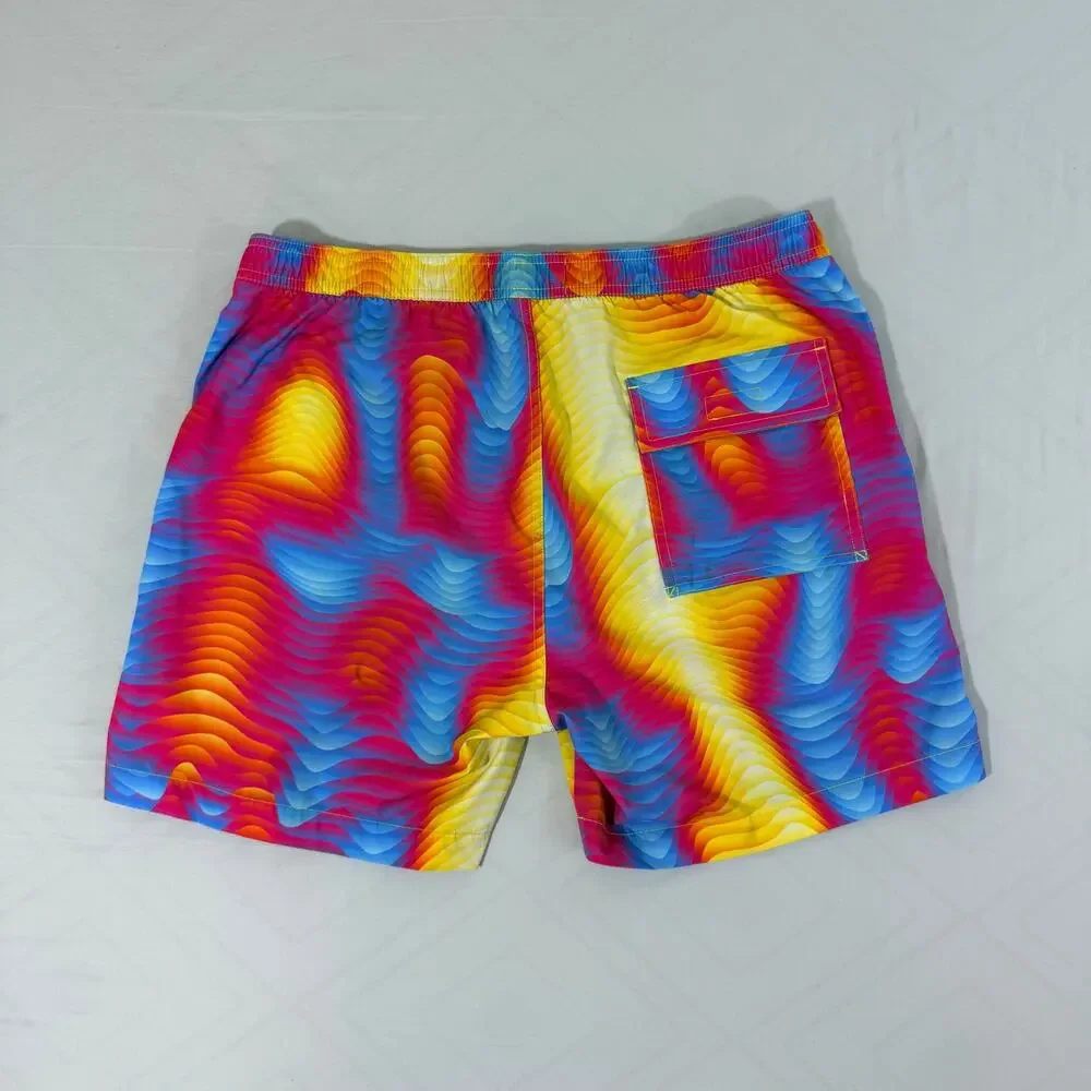 Psycho Bunny Mens Large Wave Print Swim Trunks Psychedelic Board Shorts L